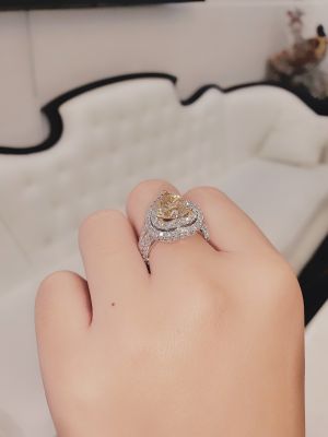 NHẪN DOUBLE HALO MOISSANITE TRÁI TIM YELLOW 9x9MM