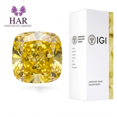 KIM CƯƠNG NUÔI CẤY CVD - CUSHION - FANCY VIVID YELLOW / 1.52 Carats / VS1