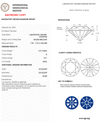 KIM CƯƠNG NUÔI CẤY CVD - 7ly9 - G - VS1