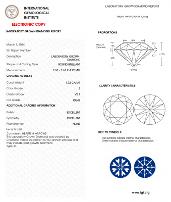KIM CƯƠNG NUÔI CẤY CVD - 7ly6 - E - VS1