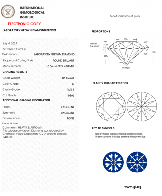 KIM CƯƠNG NUÔI CẤY CVD - 6ly5 - D - VVS1