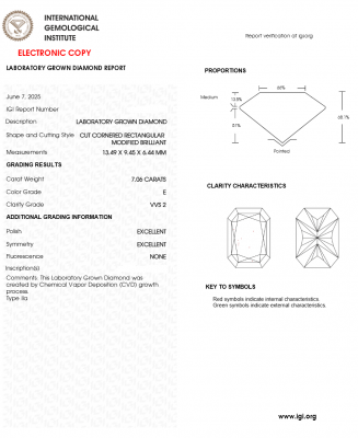 KIM CƯƠNG NUÔI CẤY CVD - RADIANT / 7.06 Carats / E / VVS2
