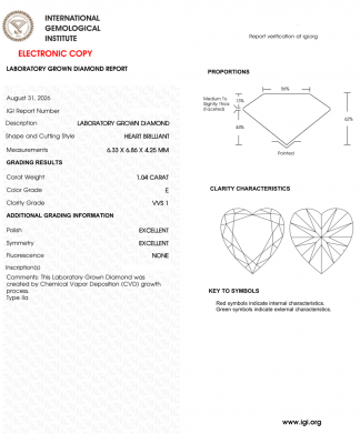 KIM CƯƠNG NUÔI CẤY CVD - HEART / 1.04 Carats / E / VVS1