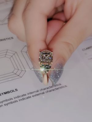 NHẪN 3STONE ASSCHER KIM CƯƠNG NUÔI CẤY