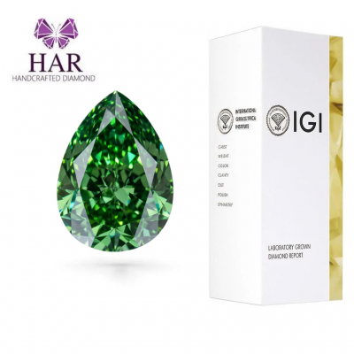 KIM CƯƠNG NUÔI CẤY CVD - PEAR - FANCY VIVID GREEN / 1.01 Carats / VVS2
