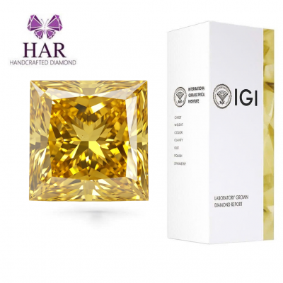 KIM CƯƠNG NUÔI CẤY CVD - PRINCESS - FANCY INTENSE YELLOW / 10.19 Carats / VS2